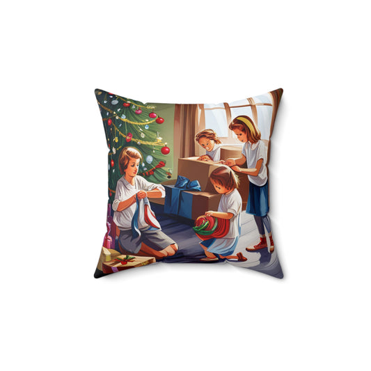 Family Christmas Polyester Square Pillow