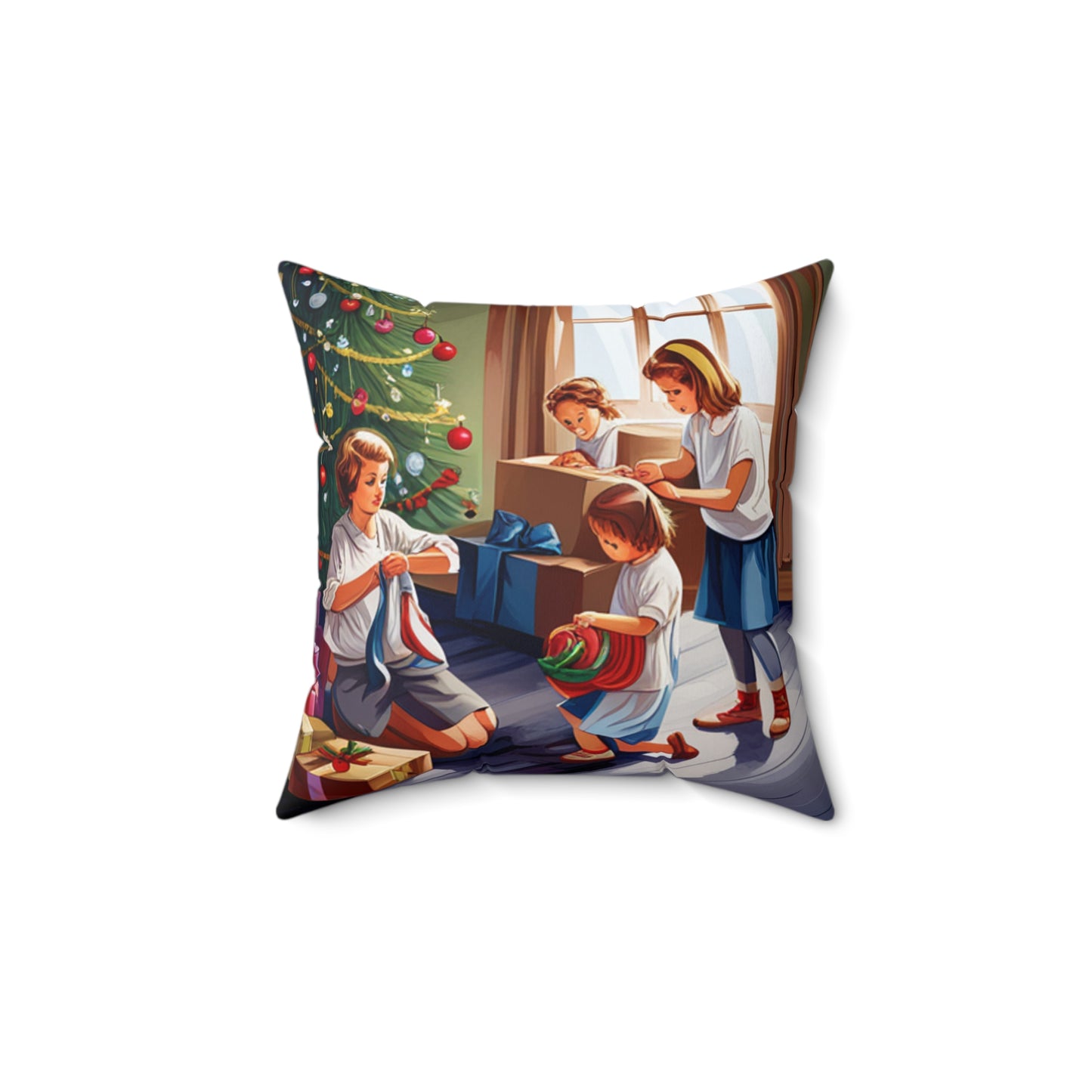 Family Christmas Polyester Square Pillow